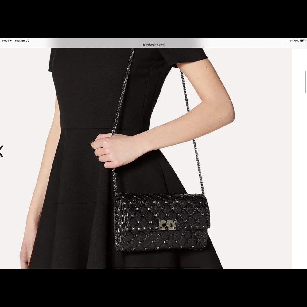 Crinkled Lambskin Rockstud Spike Crossbody Clutch.